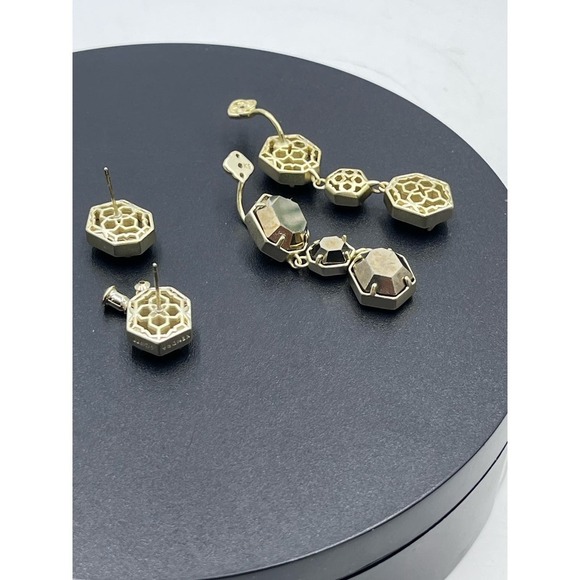 Kendra Scott Ruthie Studs Dangle Drop Gold Plated Pyrite 2 in 1 Earrings - Picture 7 of 15